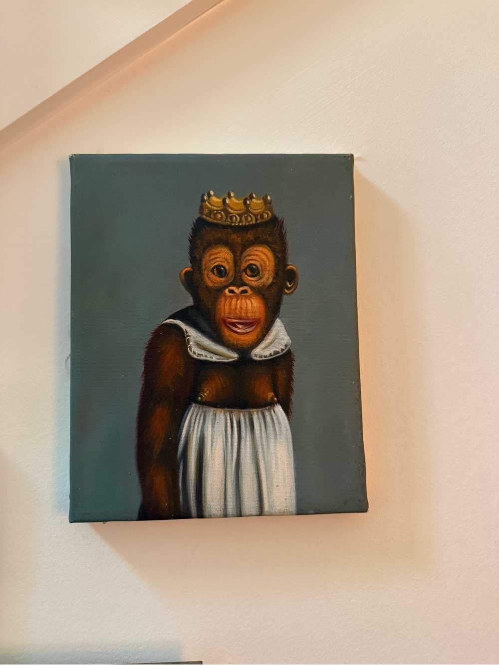 Crowned Monkey Portrait Wall Art - Teal Background